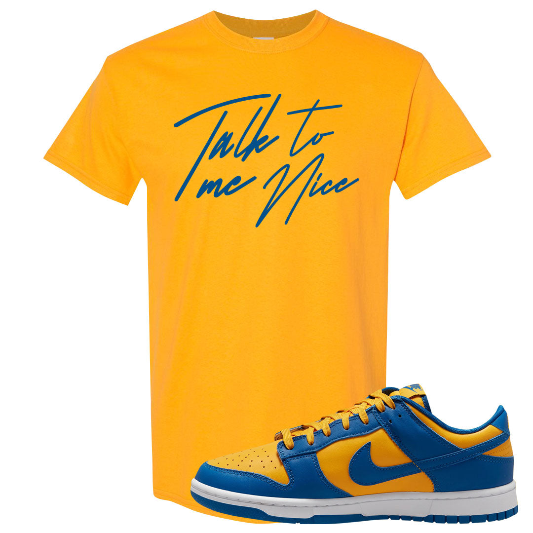 Blue Yellow White Low Dunks T Shirt | Talk To Me Nice, Gold