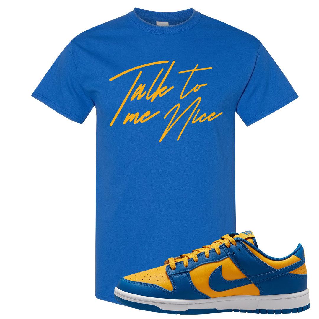 Blue Yellow White Low Dunks T Shirt | Talk To Me Nice, Royal