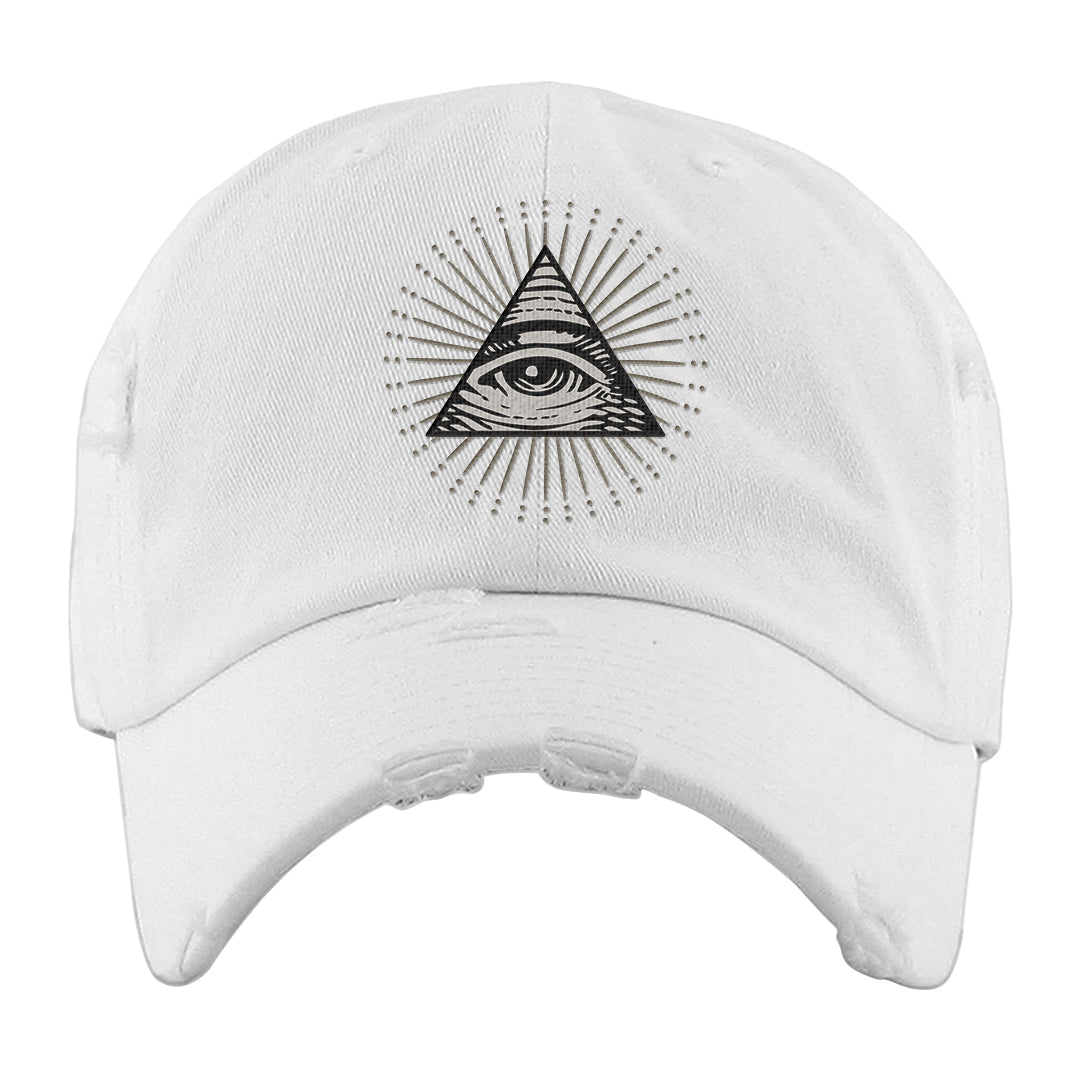 Coconut Milk Low Dunks Distressed Dad Hat | All Seeing Eye, White