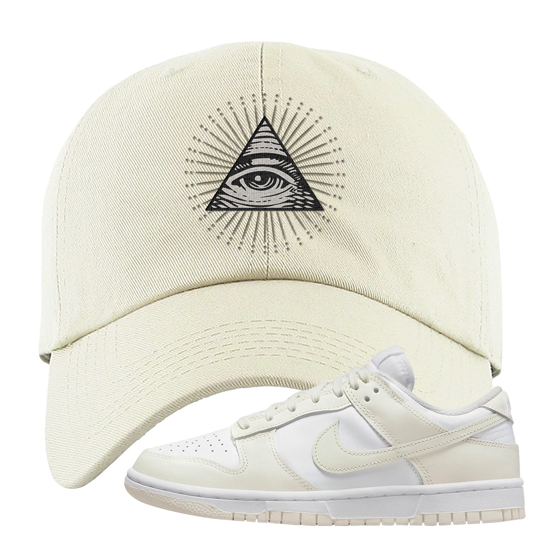 Coconut Milk Low Dunks Dad Hat | All Seeing Eye, White