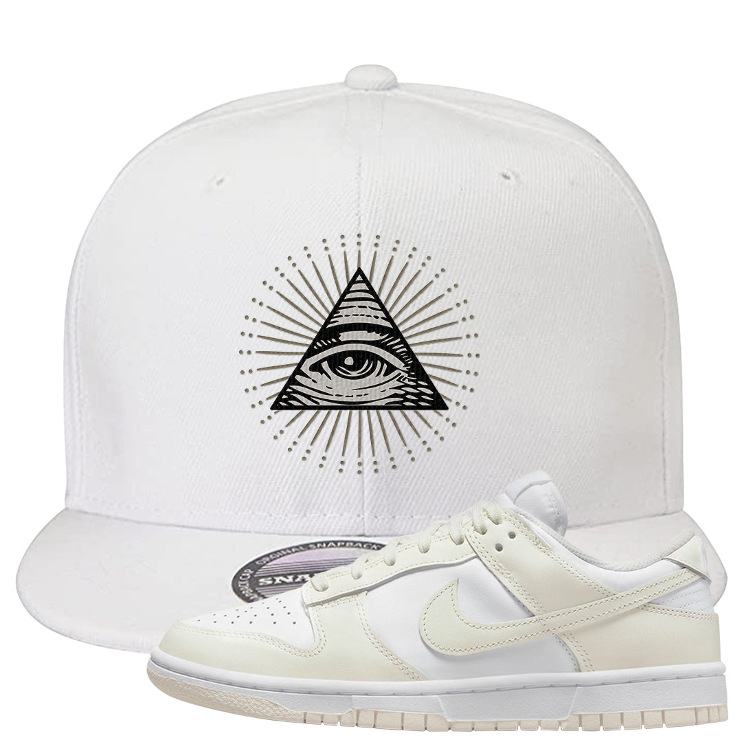 Coconut Milk Low Dunks Snapback Hat | All Seeing Eye, White