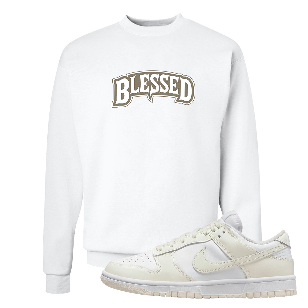 Coconut Milk Low Dunks Crewneck Sweatshirt | Blessed Arch, White