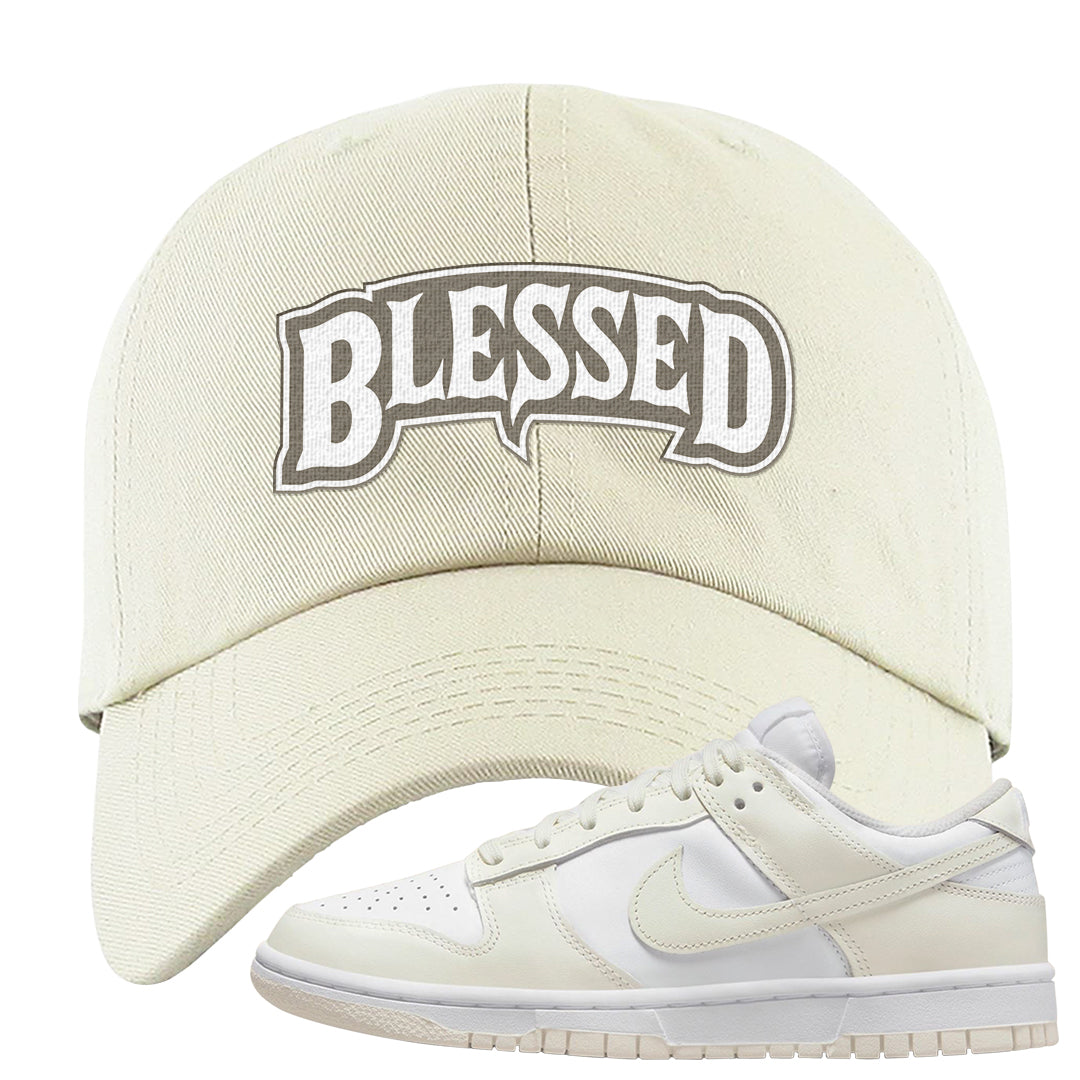 Coconut Milk Low Dunks Dad Hat | Blessed Arch, White