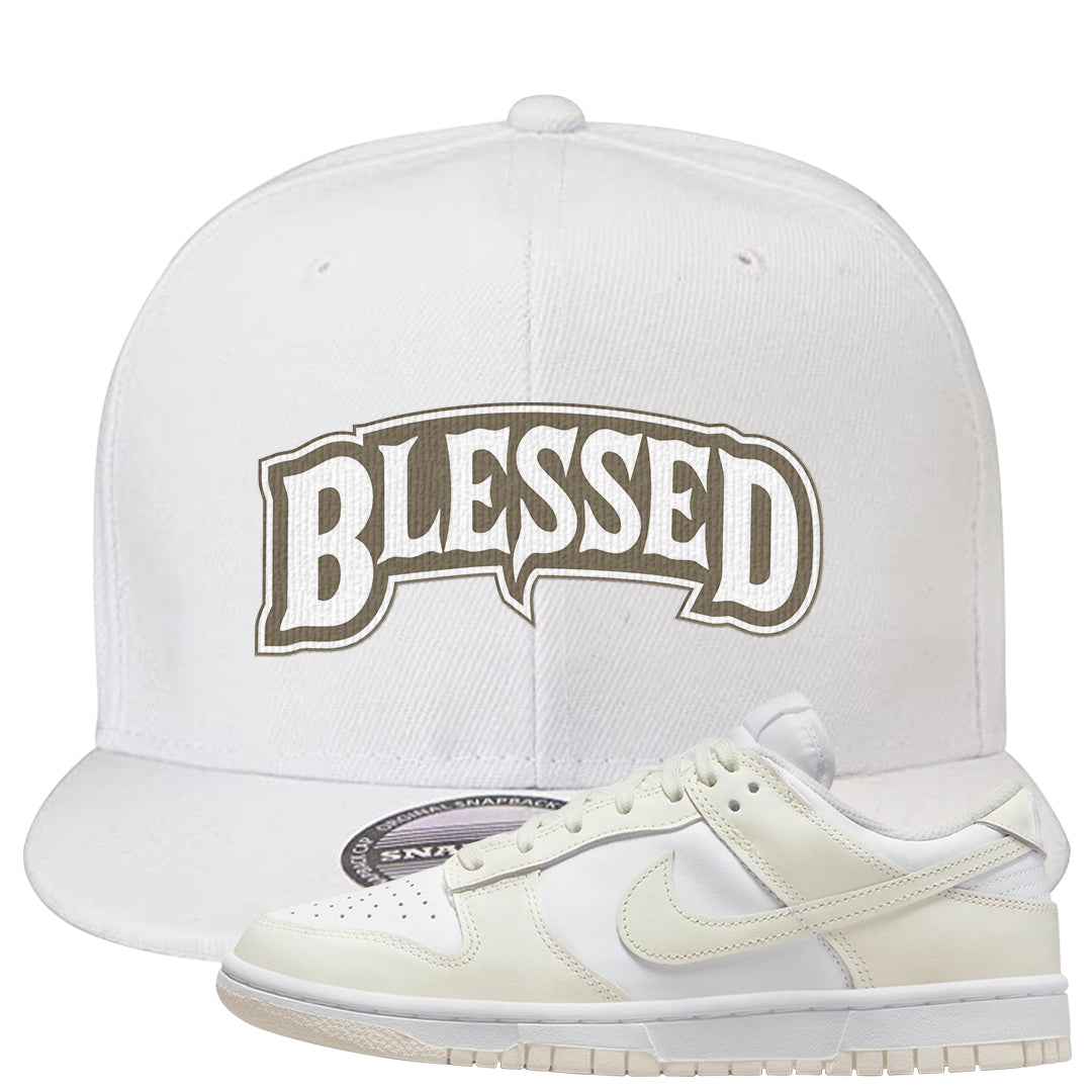Coconut Milk Low Dunks Snapback Hat | Blessed Arch, White