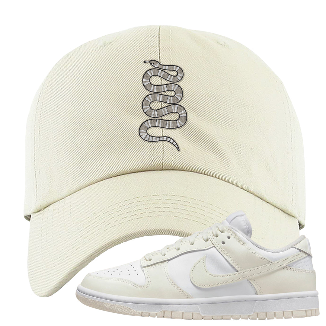 Coconut Milk Low Dunks Dad Hat | Coiled Snake, White