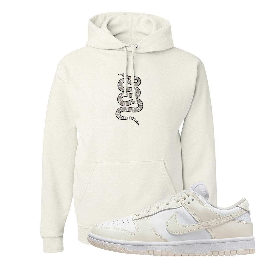 Coconut Milk Low Dunks Hoodie | Coiled Snake, White