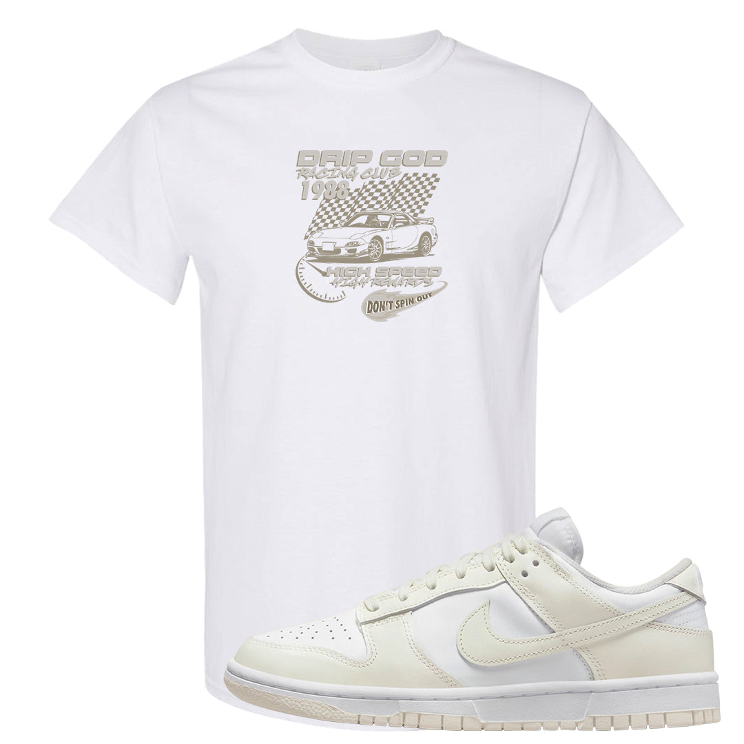 Coconut Milk Low Dunks T Shirt | Drip God Racing Club, White