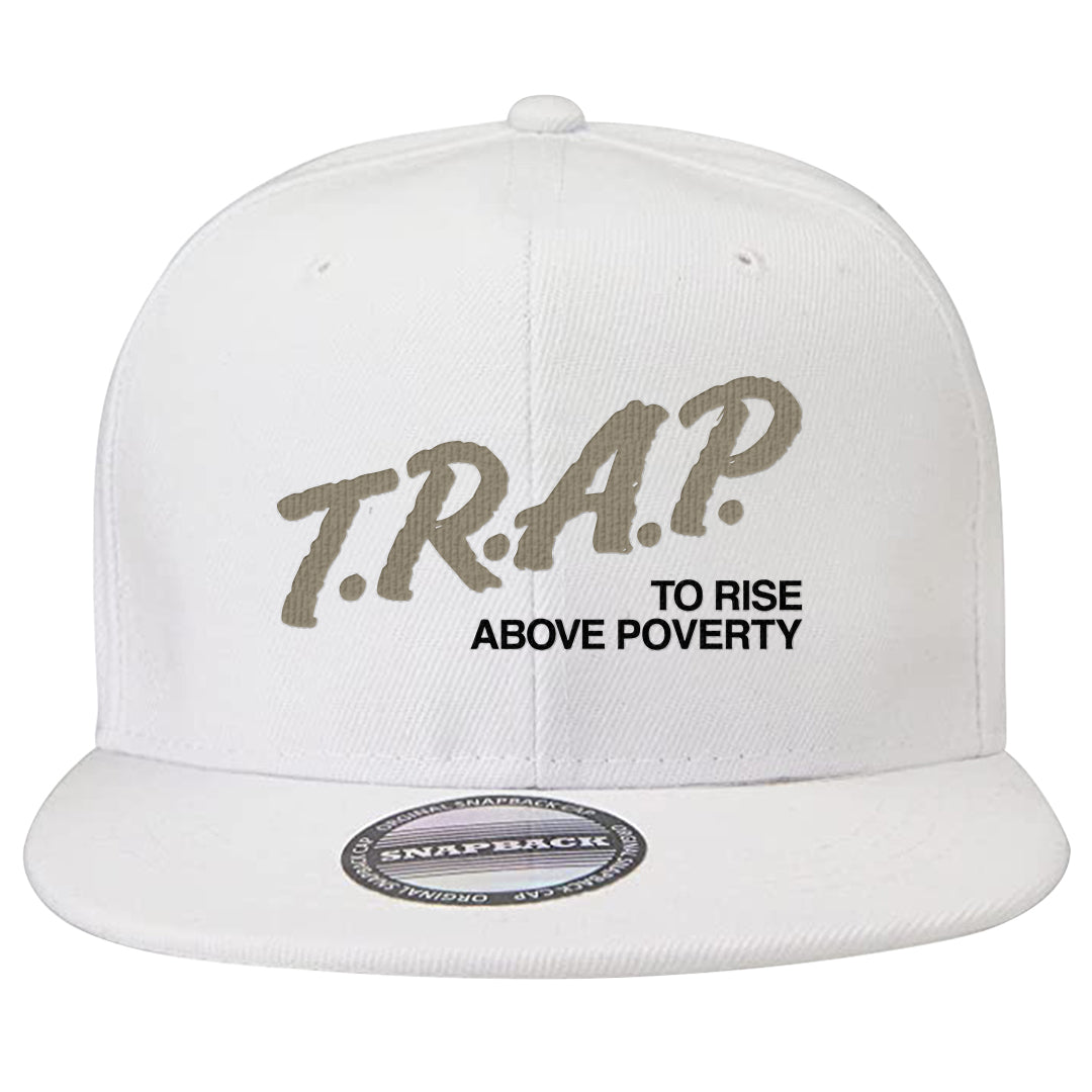Coconut Milk Low Dunks Snapback Hat | Trap To Rise Above Poverty, White