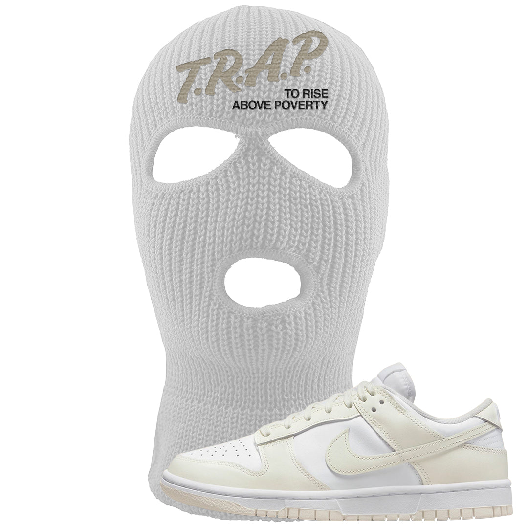 Coconut Milk Low Dunks Ski Mask | Trap To Rise Above Poverty, White