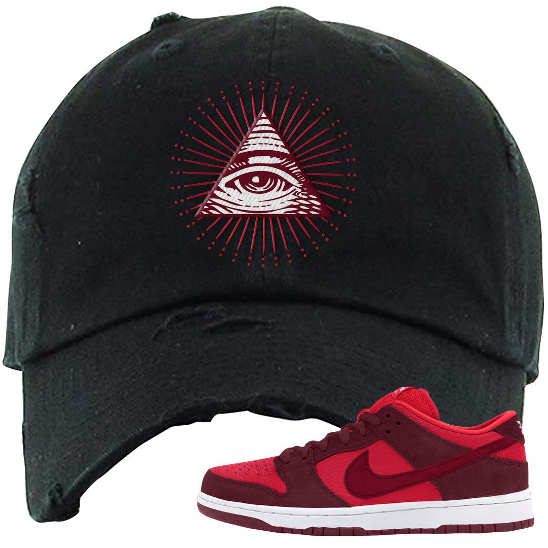 Cherry Low Dunks Distressed Dad Hat | All Seeing Eye, Black