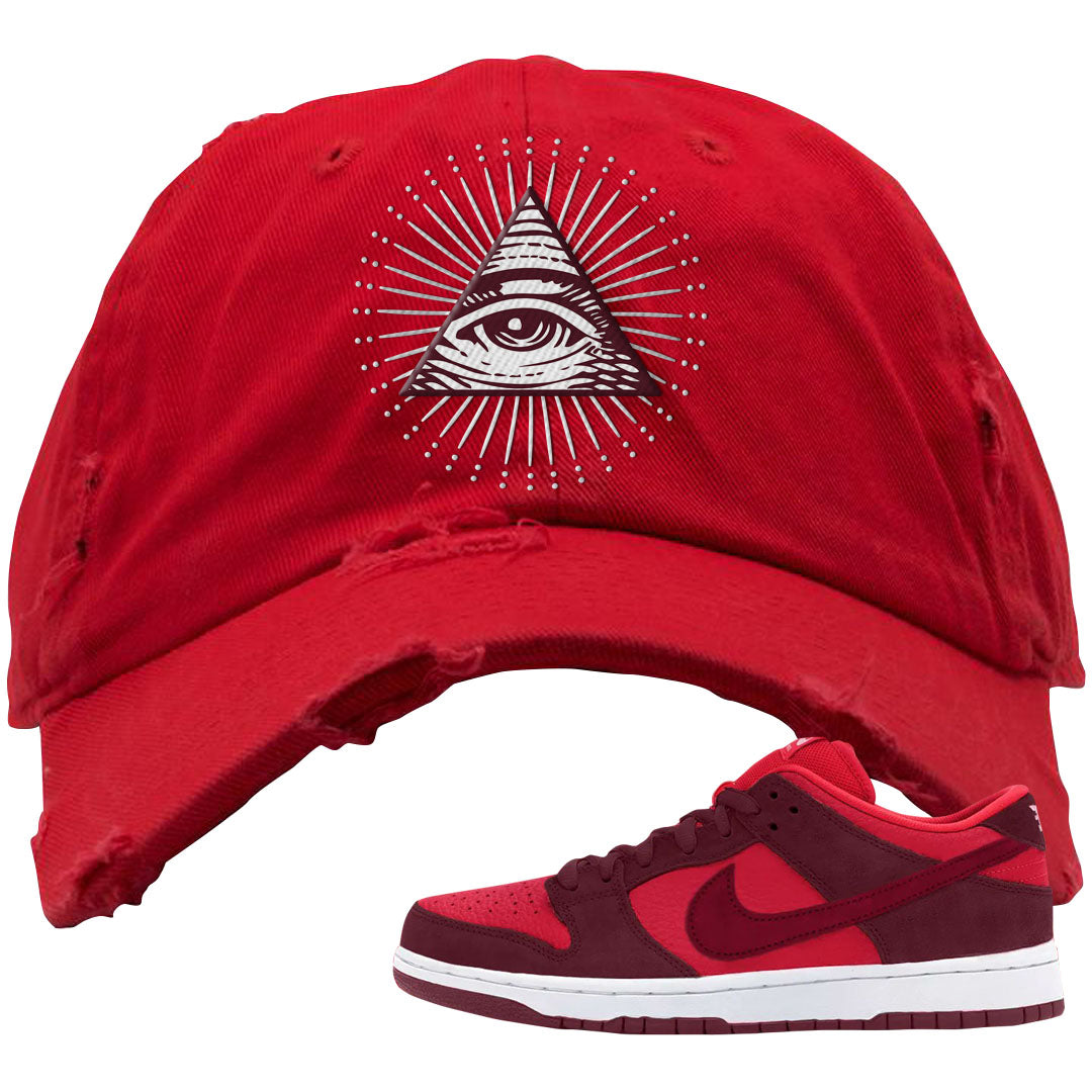 Cherry Low Dunks Distressed Dad Hat | All Seeing Eye, Red