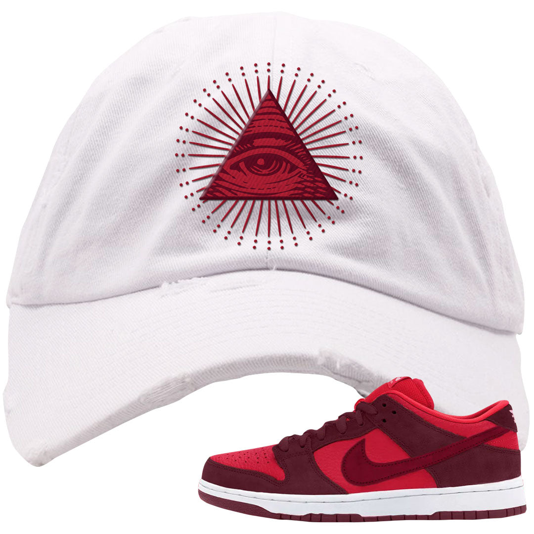 Cherry Low Dunks Distressed Dad Hat | All Seeing Eye, White