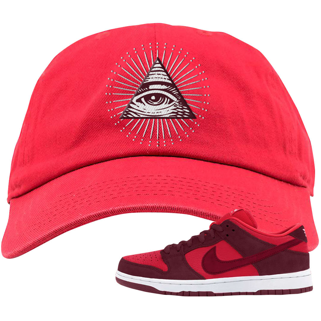 Cherry Low Dunks Dad Hat | All Seeing Eye, Red