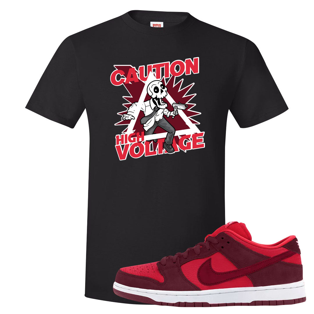 Cherry Low Dunks T Shirt | Caution High Voltage, Black