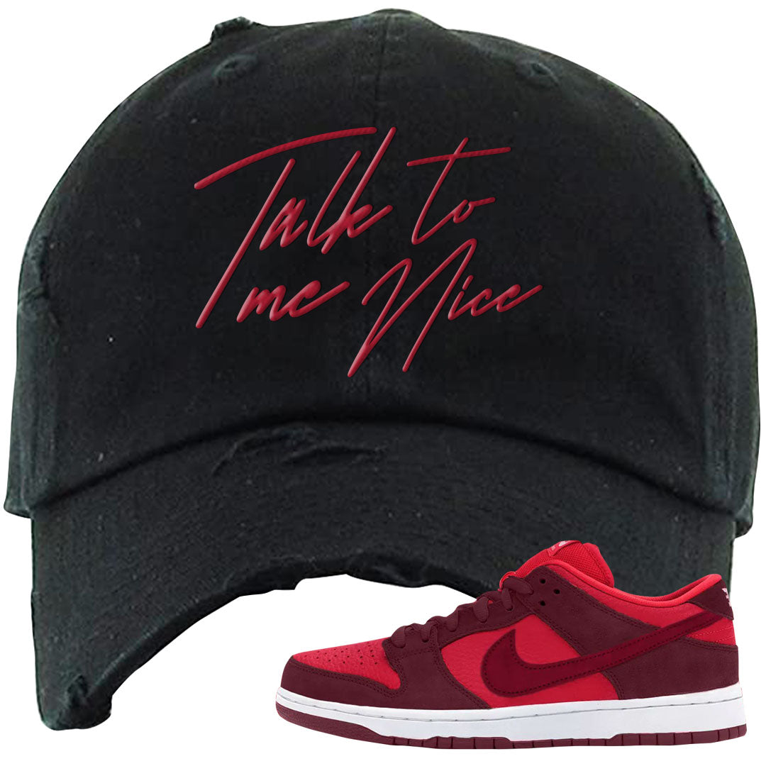 Cherry Low Dunks Distressed Dad Hat | Talk To Me Nice, Black