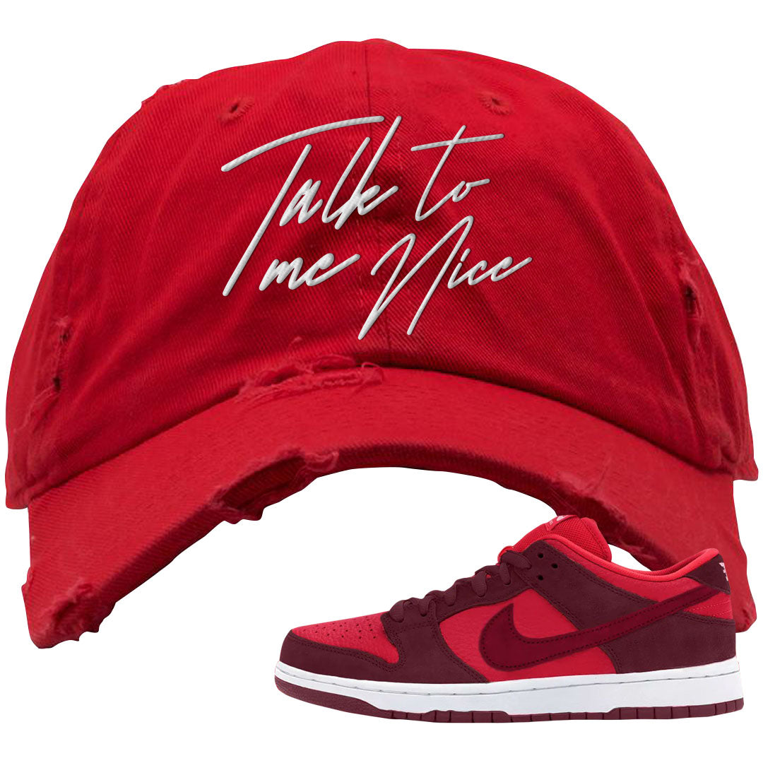 Cherry Low Dunks Distressed Dad Hat | Talk To Me Nice, Red