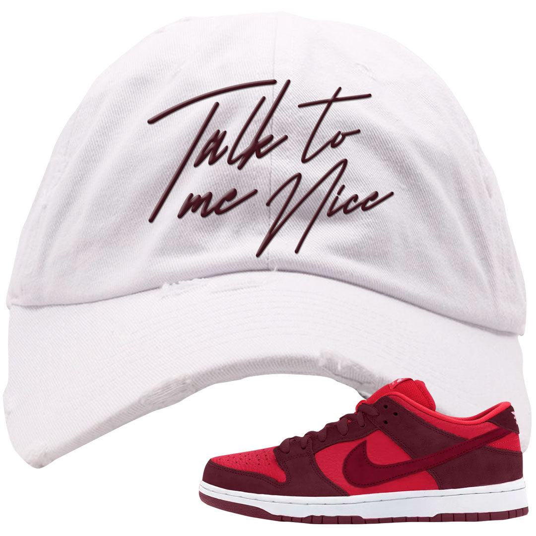 Cherry Low Dunks Distressed Dad Hat | Talk To Me Nice, White