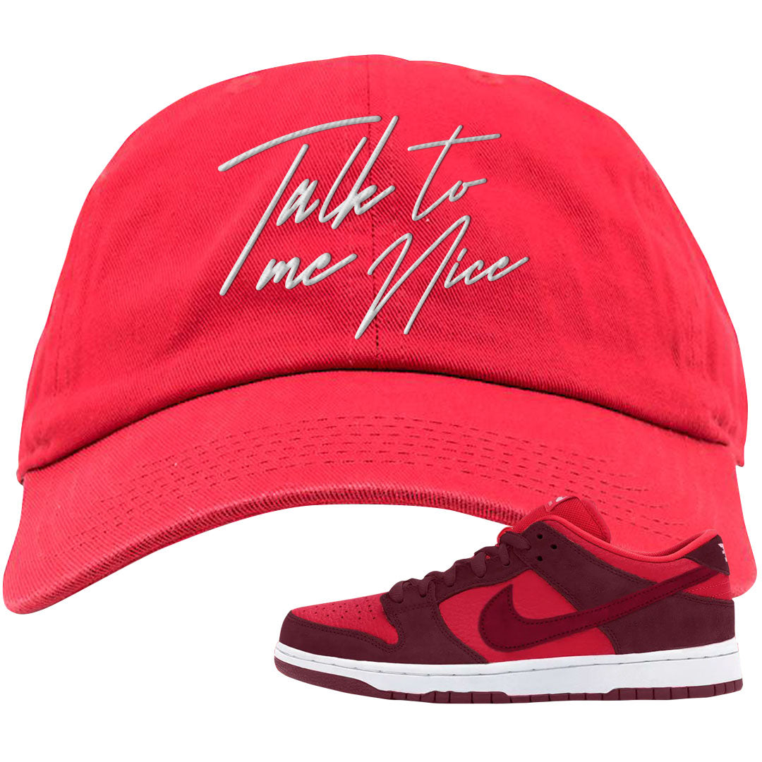 Cherry Low Dunks Dad Hat | Talk To Me Nice, Red