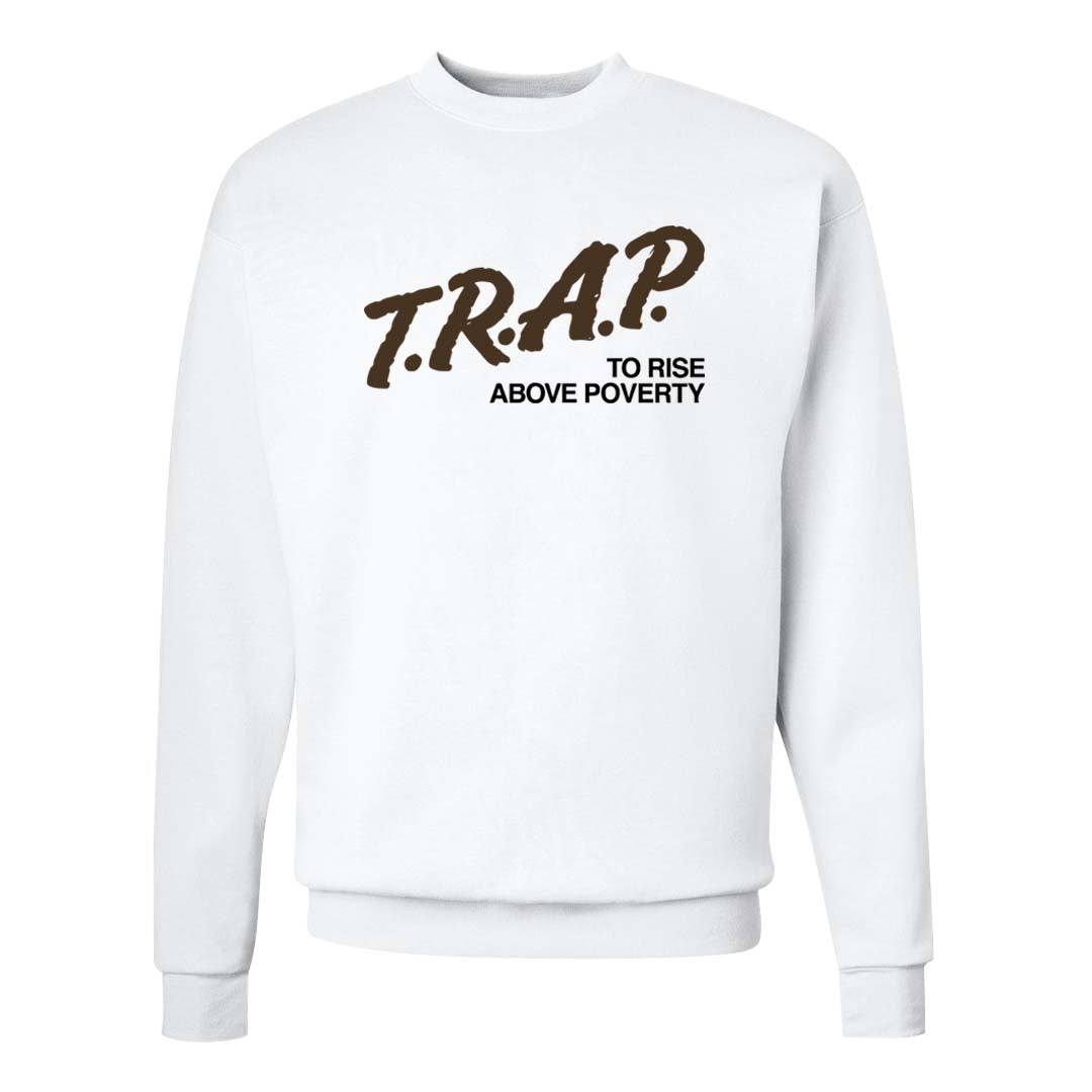 Dark Driftwood Low Dunks Crewneck Sweatshirt | Trap To Rise Above Poverty, White