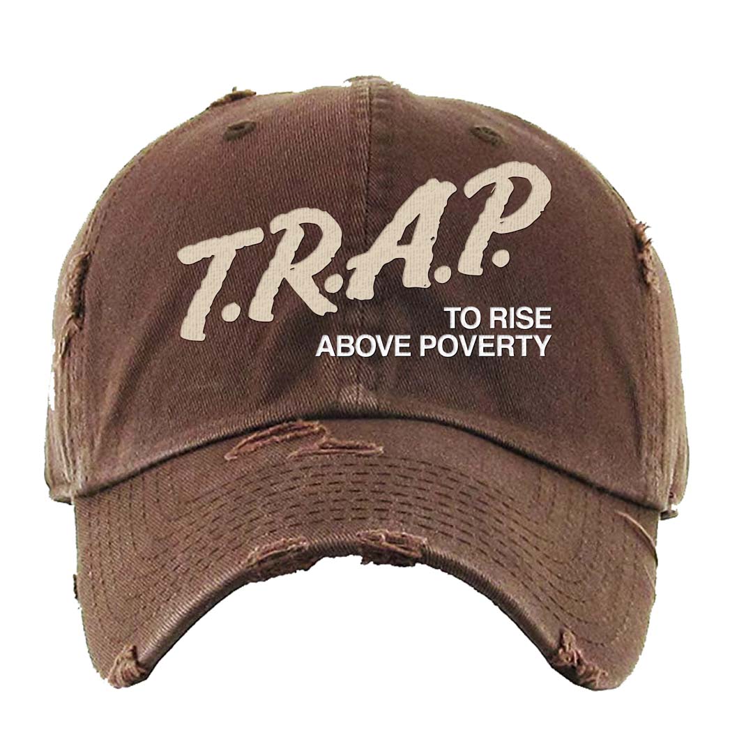 Dark Driftwood Low Dunks Distressed Dad Hat | Trap To Rise Above Poverty, Brown