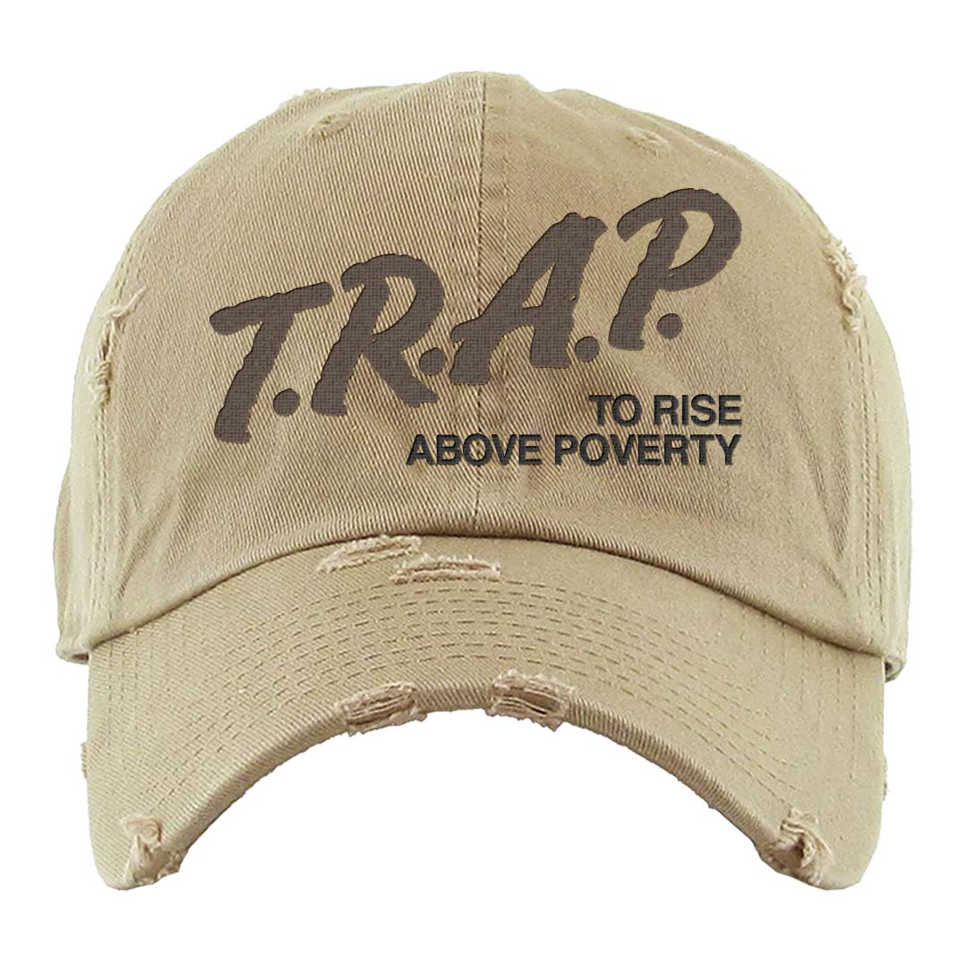 Dark Driftwood Low Dunks Distressed Dad Hat | Trap To Rise Above Poverty, Khaki