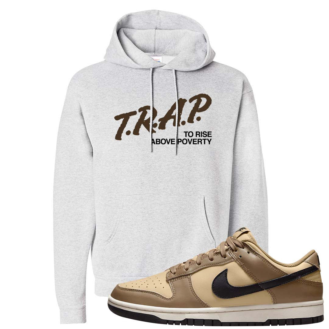 Dark Driftwood Low Dunks Hoodie | Trap To Rise Above Poverty, Ash