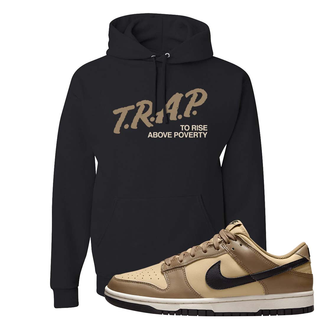 Dark Driftwood Low Dunks Hoodie | Trap To Rise Above Poverty, Black
