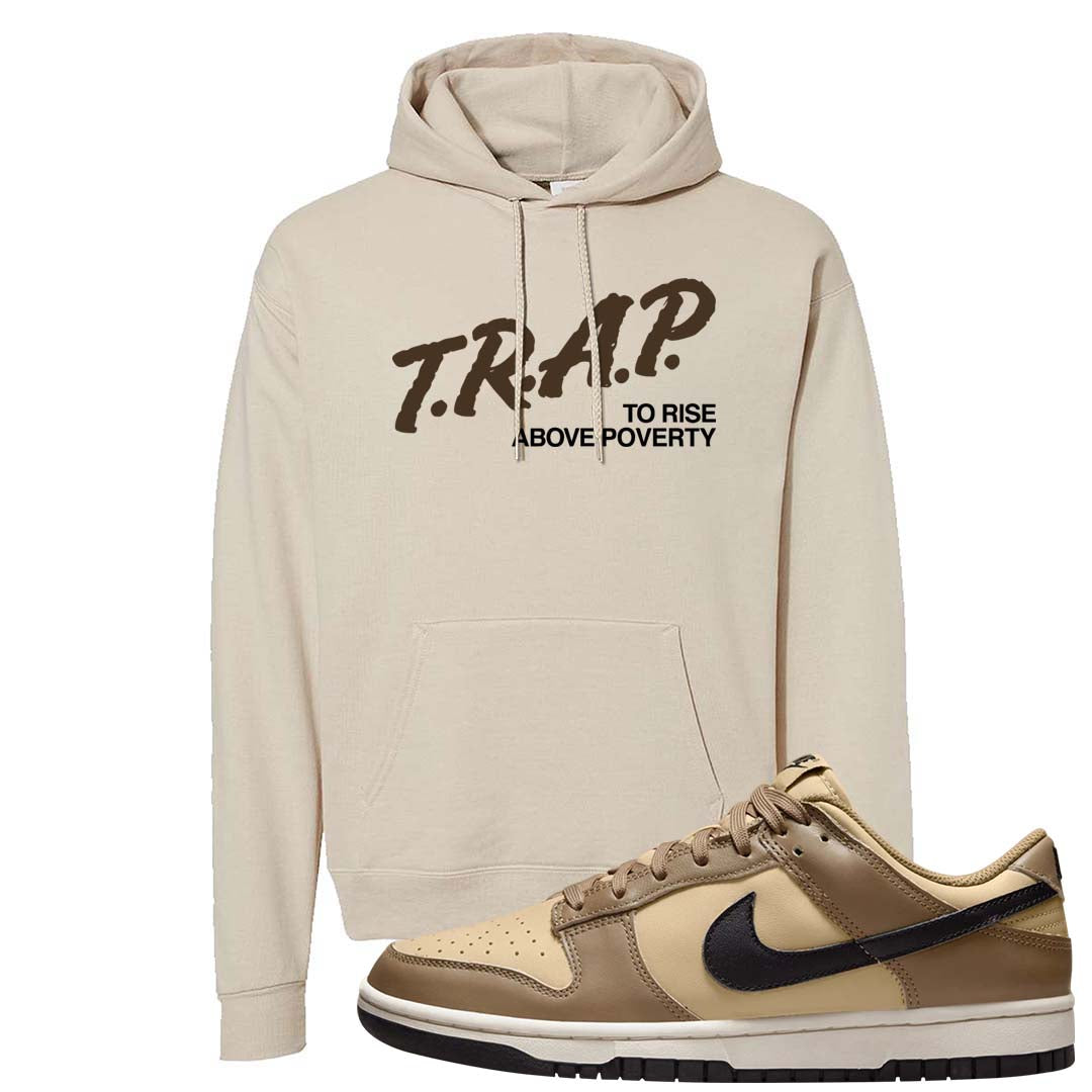Dark Driftwood Low Dunks Hoodie | Trap To Rise Above Poverty, Sand