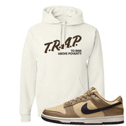 Dark Driftwood Low Dunks Hoodie | Trap To Rise Above Poverty, White