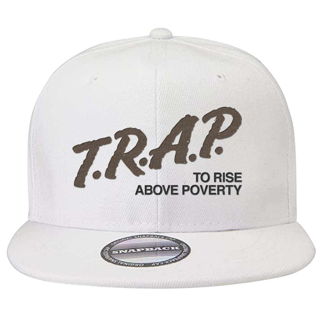 Dark Driftwood Low Dunks Snapback Hat | Trap To Rise Above Poverty, White