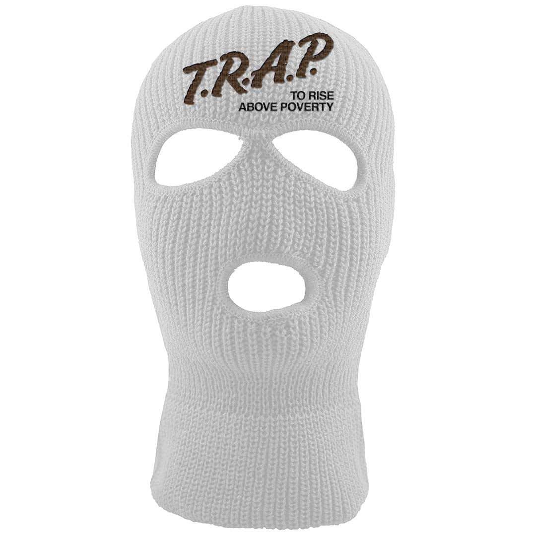 Dark Driftwood Low Dunks Ski Mask | Trap To Rise Above Poverty, White