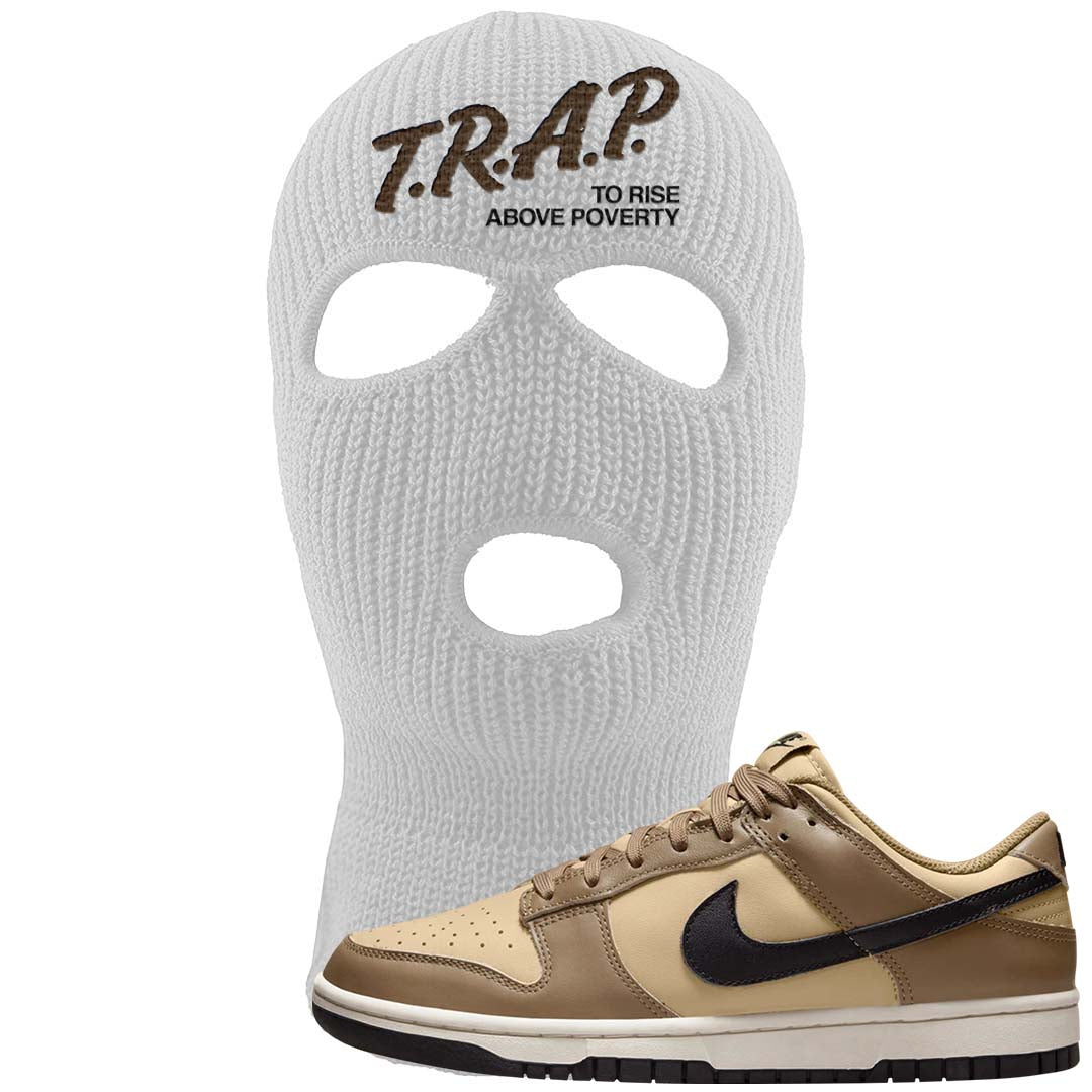 Dark Driftwood Low Dunks Ski Mask | Trap To Rise Above Poverty, White