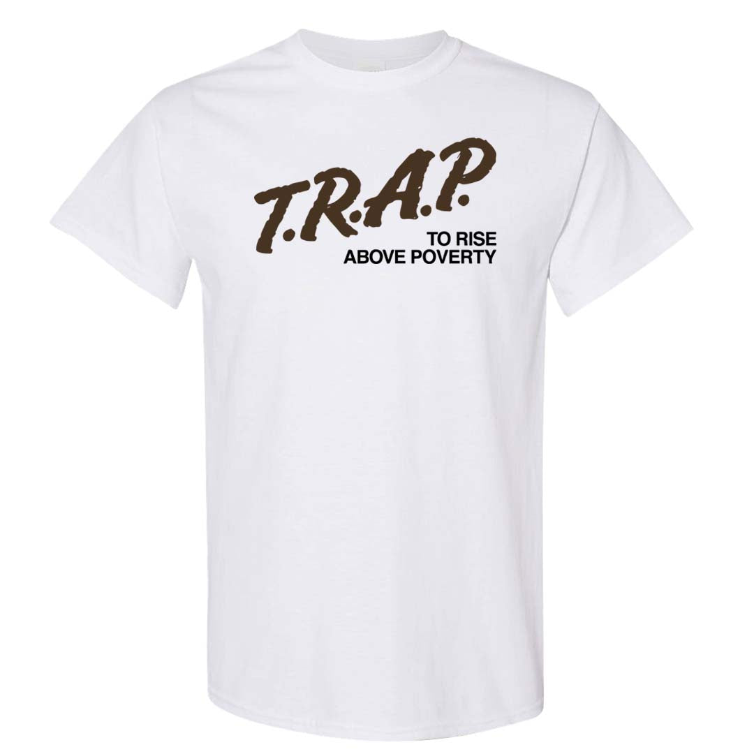 Dark Driftwood Low Dunks T Shirt | Trap To Rise Above Poverty, White