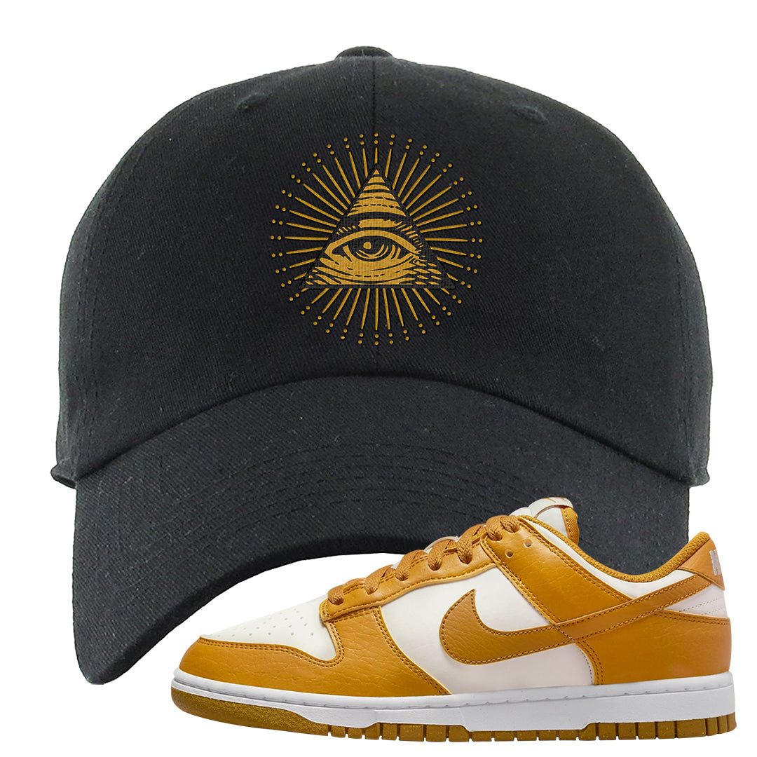 Gold Suede Low Dunks Dad Hat | All Seeing Eye, Black