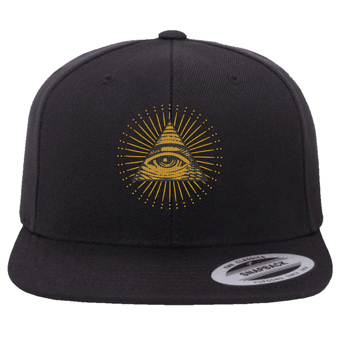 Gold Suede Low Dunks Snapback Hat | All Seeing Eye, Black