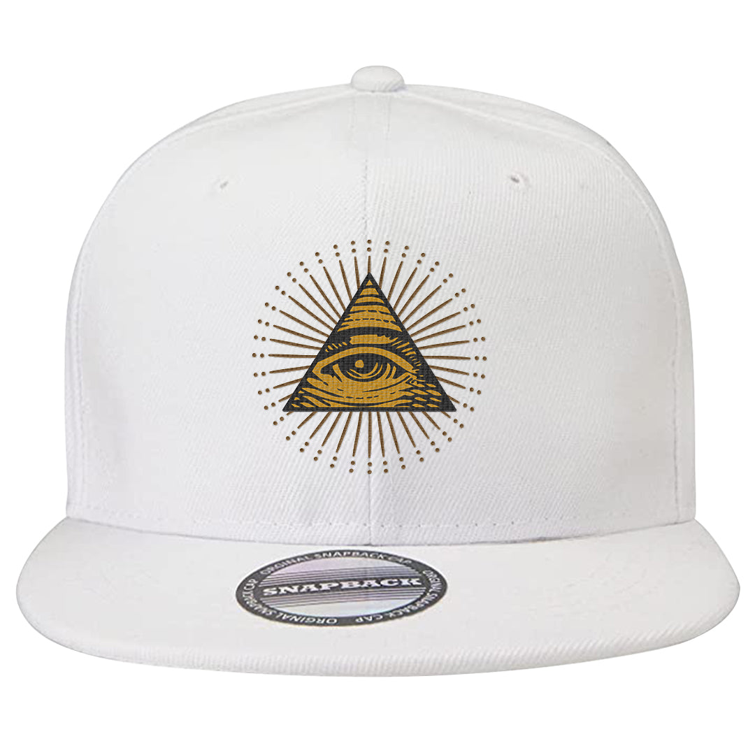 Gold Suede Low Dunks Snapback Hat | All Seeing Eye, White