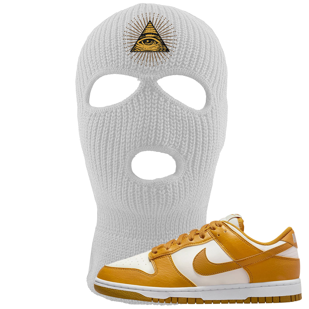 Gold Suede Low Dunks Ski Mask | All Seeing Eye, White