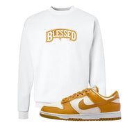 Gold Suede Low Dunks Crewneck Sweatshirt | Blessed Arch, White