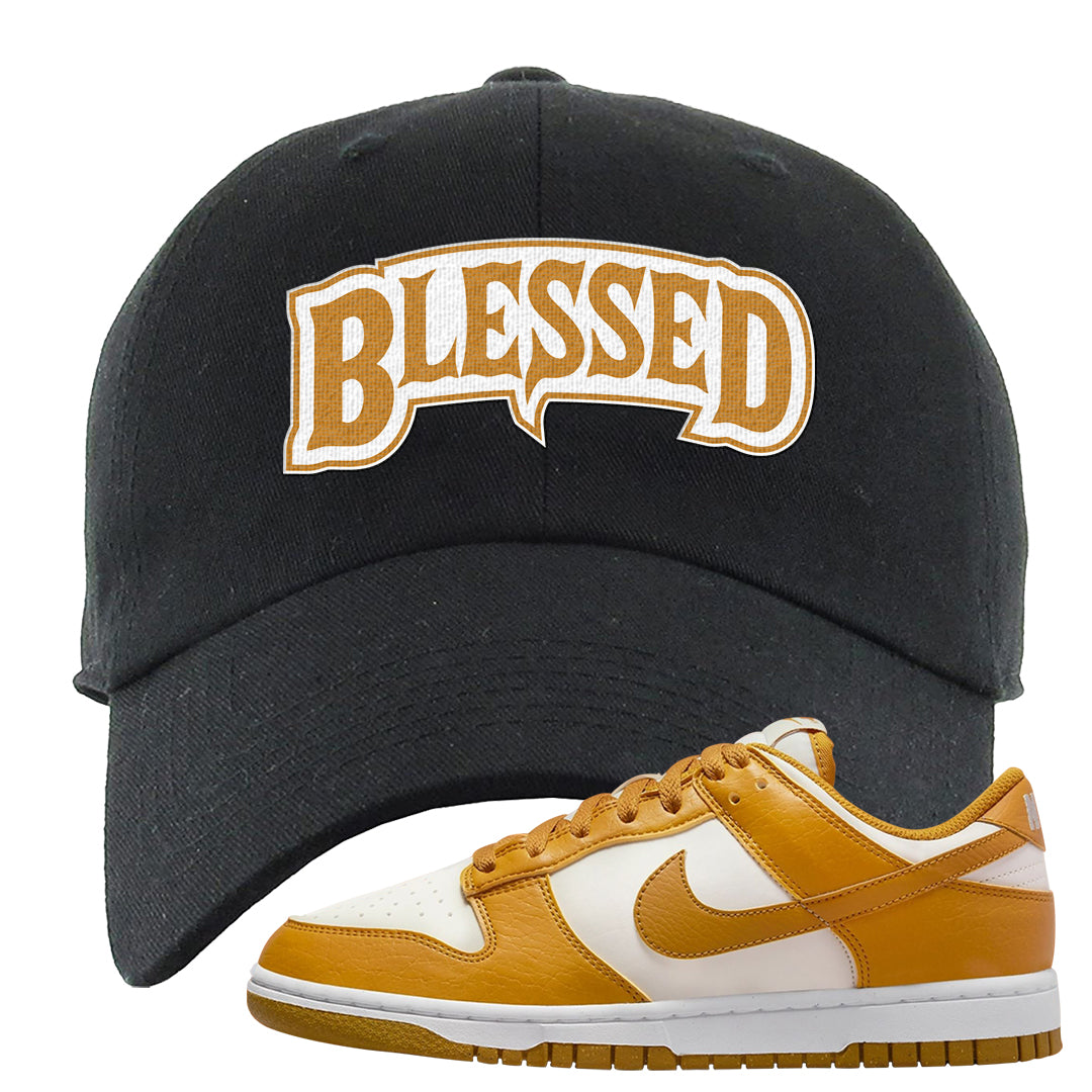 Gold Suede Low Dunks Dad Hat | Blessed Arch, Black