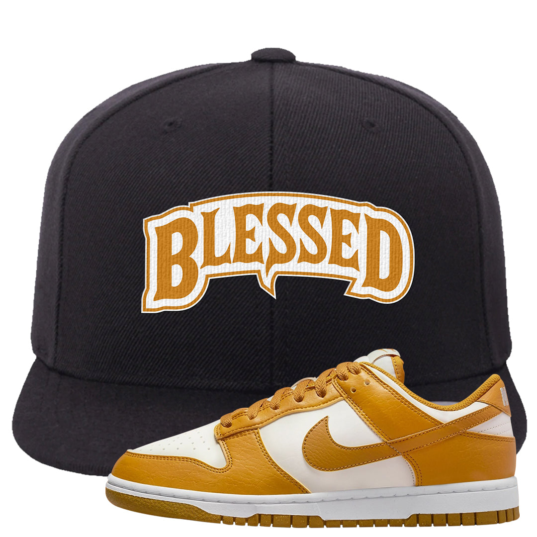 Gold Suede Low Dunks Snapback Hat | Blessed Arch, Black