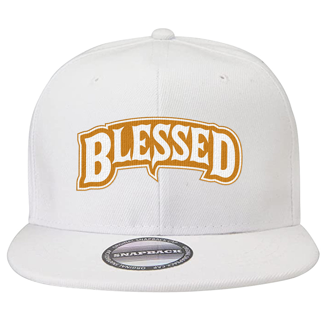 Gold Suede Low Dunks Snapback Hat | Blessed Arch, White