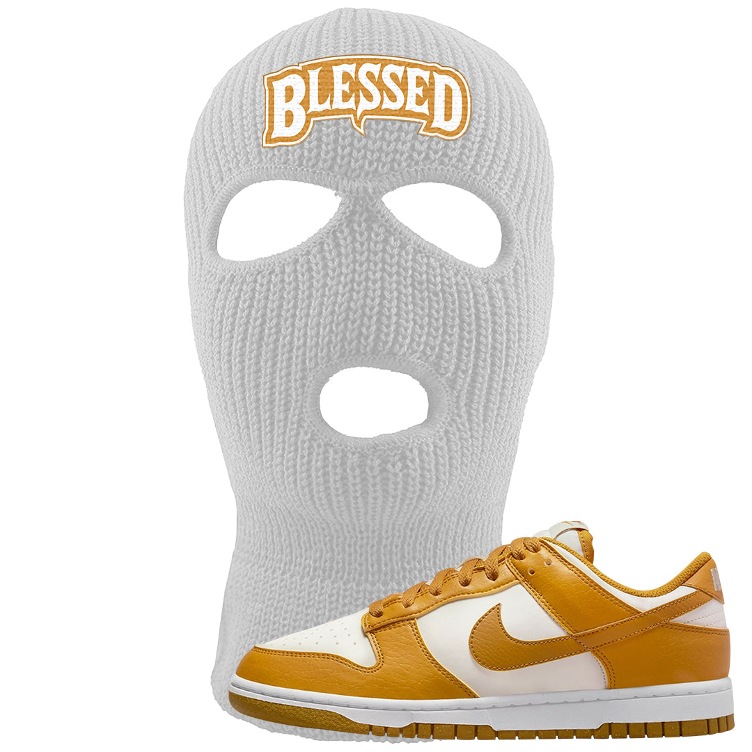 Gold Suede Low Dunks Ski Mask | Blessed Arch, White