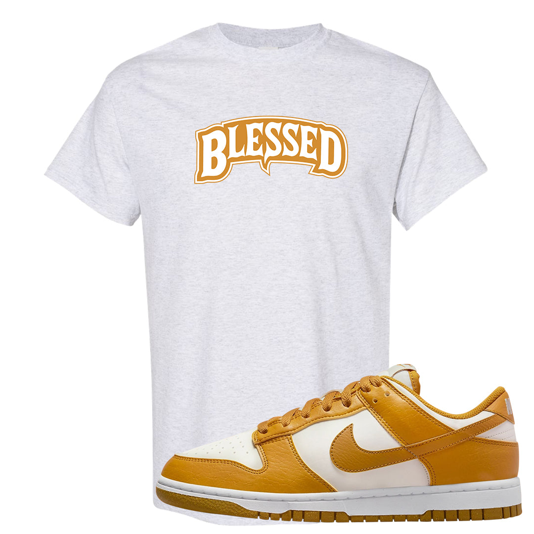 Gold Suede Low Dunks T Shirt | Blessed Arch, Ash