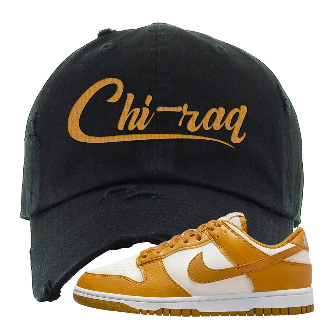 Gold Suede Low Dunks Distressed Dad Hat | Chiraq, Black