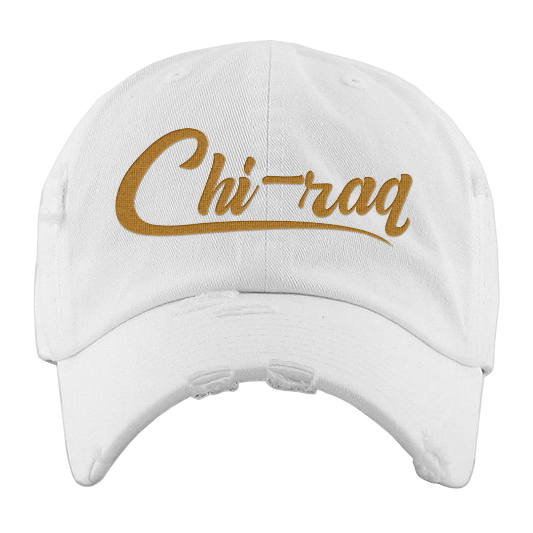 Gold Suede Low Dunks Distressed Dad Hat | Chiraq, White