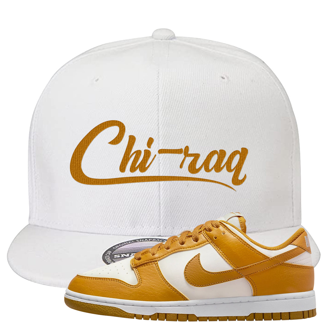 Gold Suede Low Dunks Snapback Hat | Chiraq, White