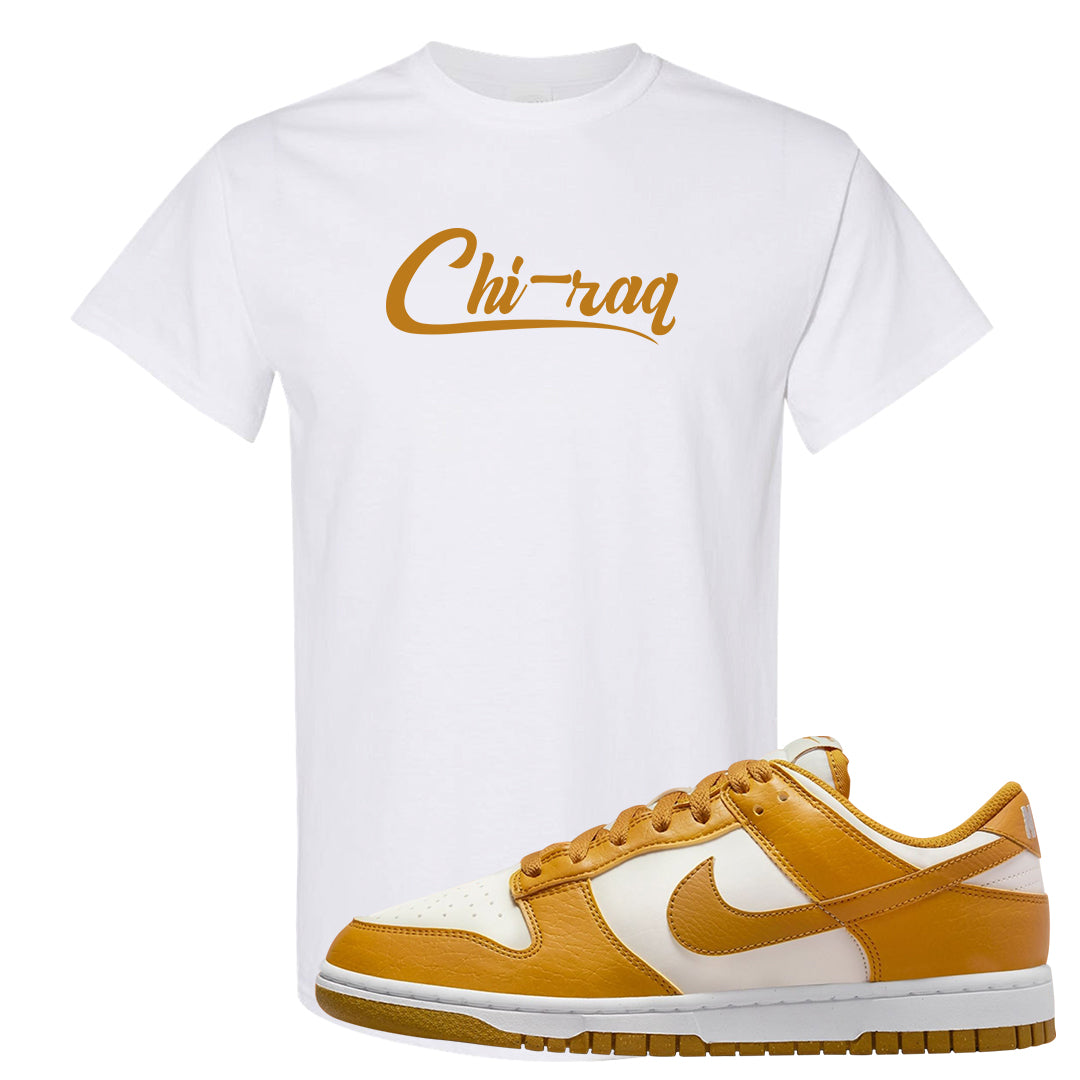 Gold Suede Low Dunks T Shirt | Chiraq, White