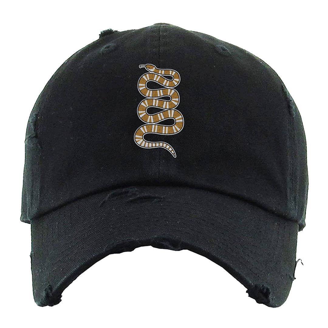 Gold Suede Low Dunks Distressed Dad Hat | Coiled Snake, Black