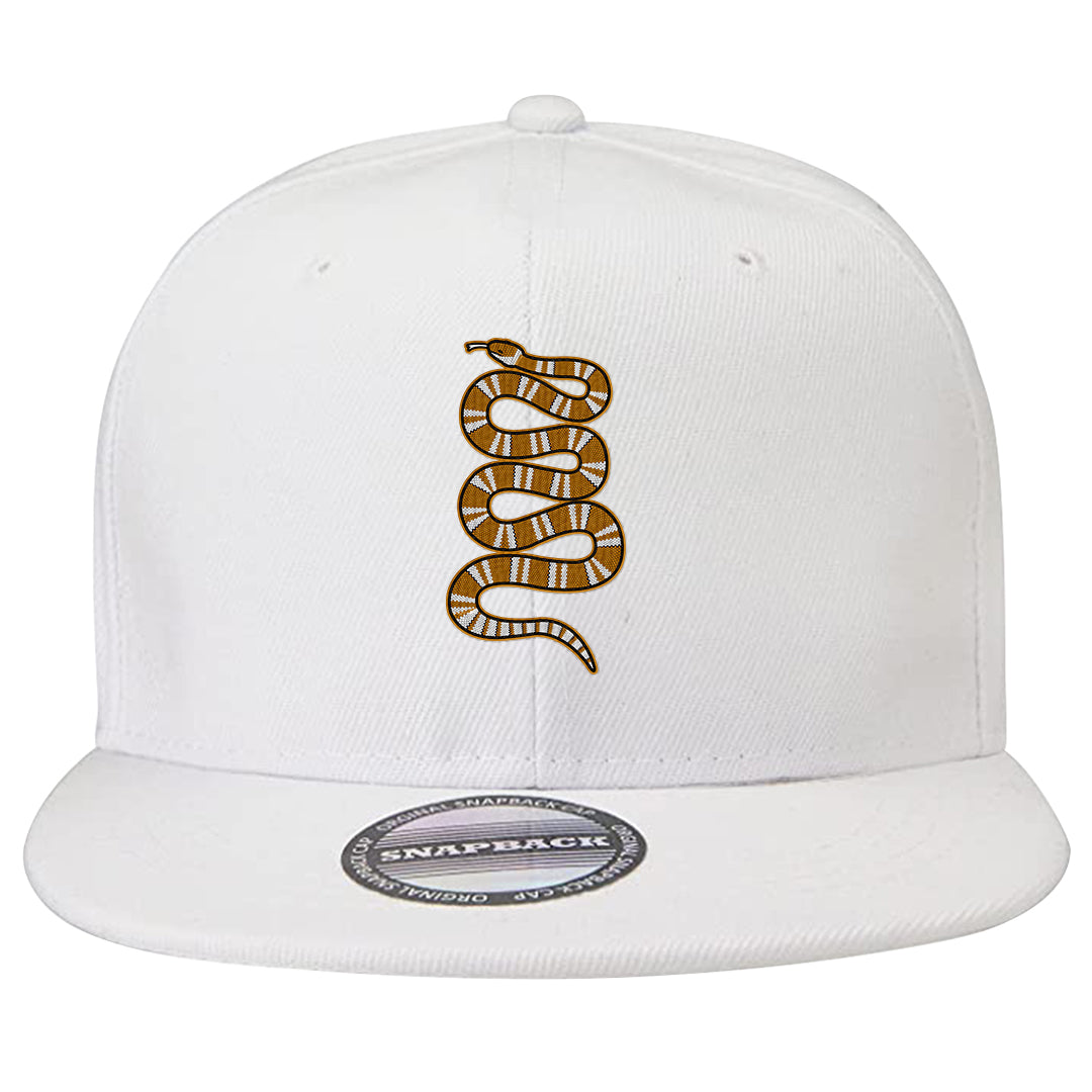 Gold Suede Low Dunks Snapback Hat | Coiled Snake, White