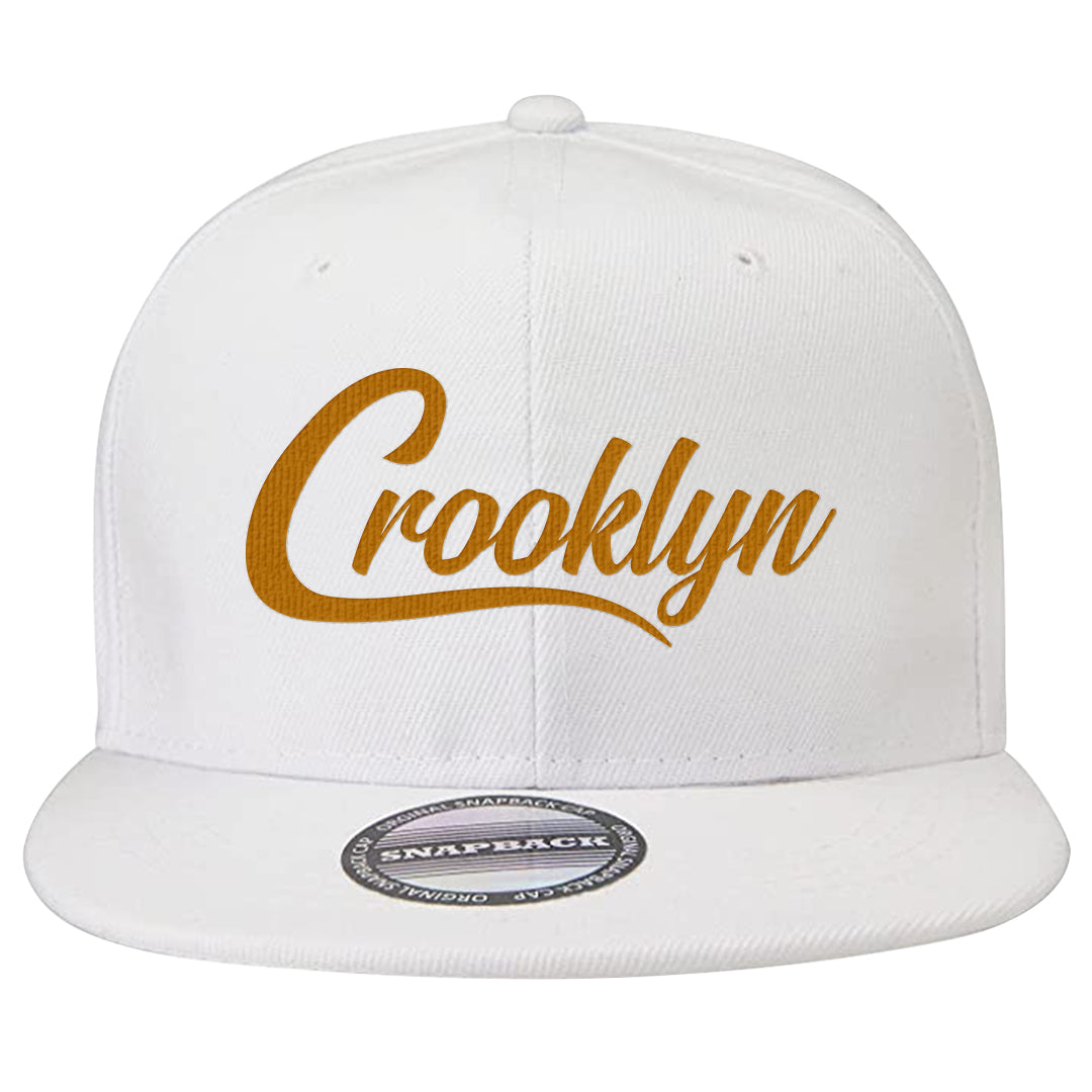 Gold Suede Low Dunks Snapback Hat | Crooklyn, White